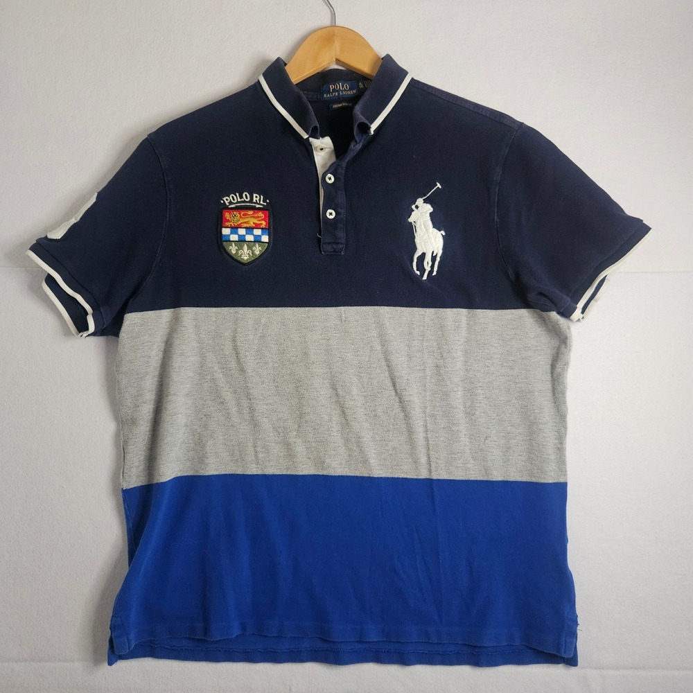 Polo Ralph Lauren Mens XL Custom Slim Fit‎ Colorblock Crest Big Pony Polo Shirt